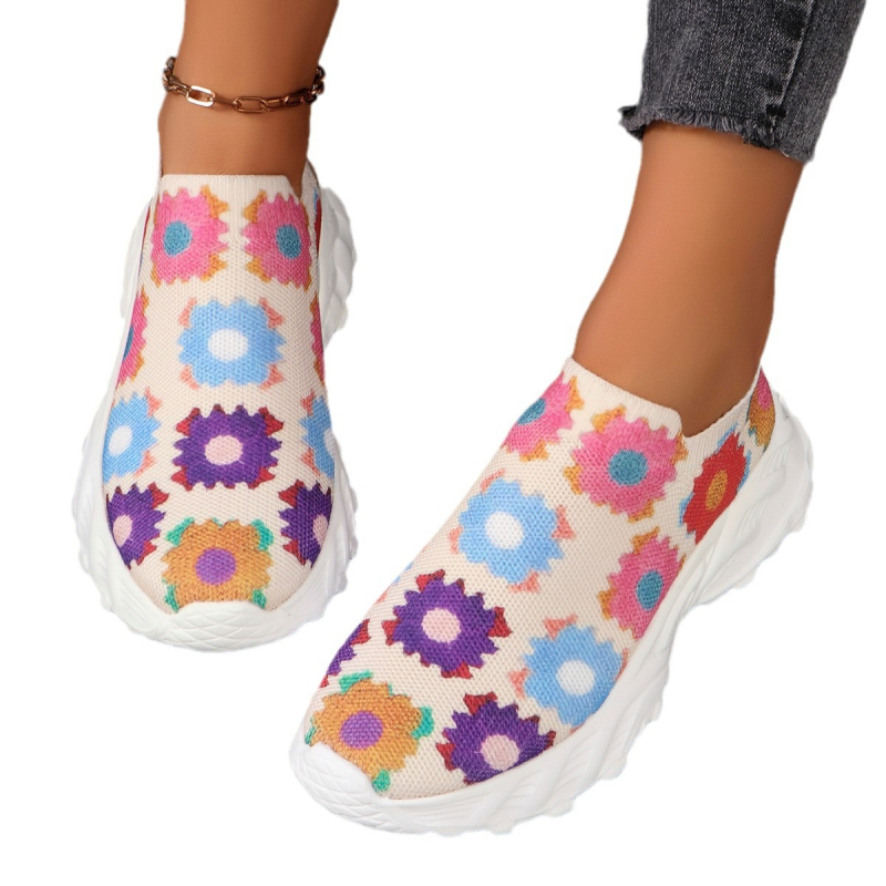 Дамски спортни обувки с мрежеста горна част, кръгъл нос, гумена подметка, PU стелка и цветово съчетание