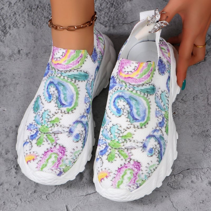 Дамски спортни обувки с мрежеста горна част, кръгъл нос, гумена подметка, PU стелка и цветово съчетание