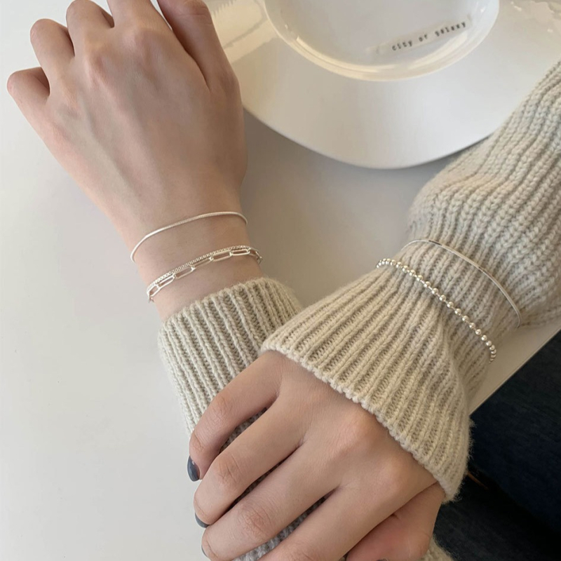 Réz karkötő ezüstbevonattal, vékony lánc, nőknek, geometriai minimalist stílus