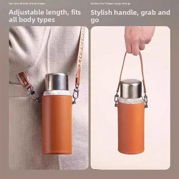 PU bőr pohárvédő crossbody pánttal, univerzális védőtok poharak/termoszok számára, egyszerű prémium dizájn, logónyomtatás elérhető