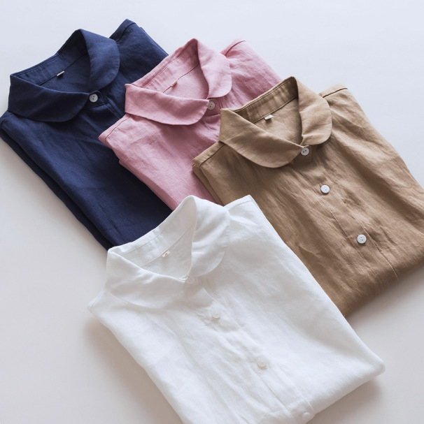 Csíkos lenvászon rövidujjú ing, alapvető, kényelmes stílus, 95%+ len tartalom