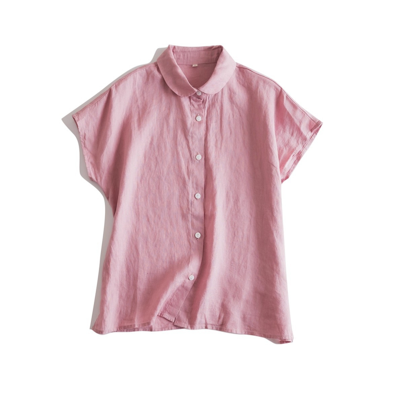 Csíkos lenvászon rövidujjú ing, alapvető, kényelmes stílus, 95%+ len tartalom