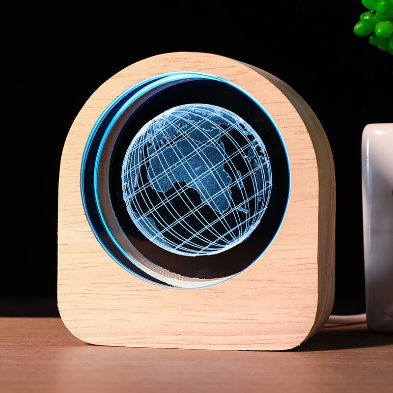 Светеща кристална сфера от бял кристал, 3D вътрешно гравиране със звездна нощ, настолно украшение в подаръчна кутия