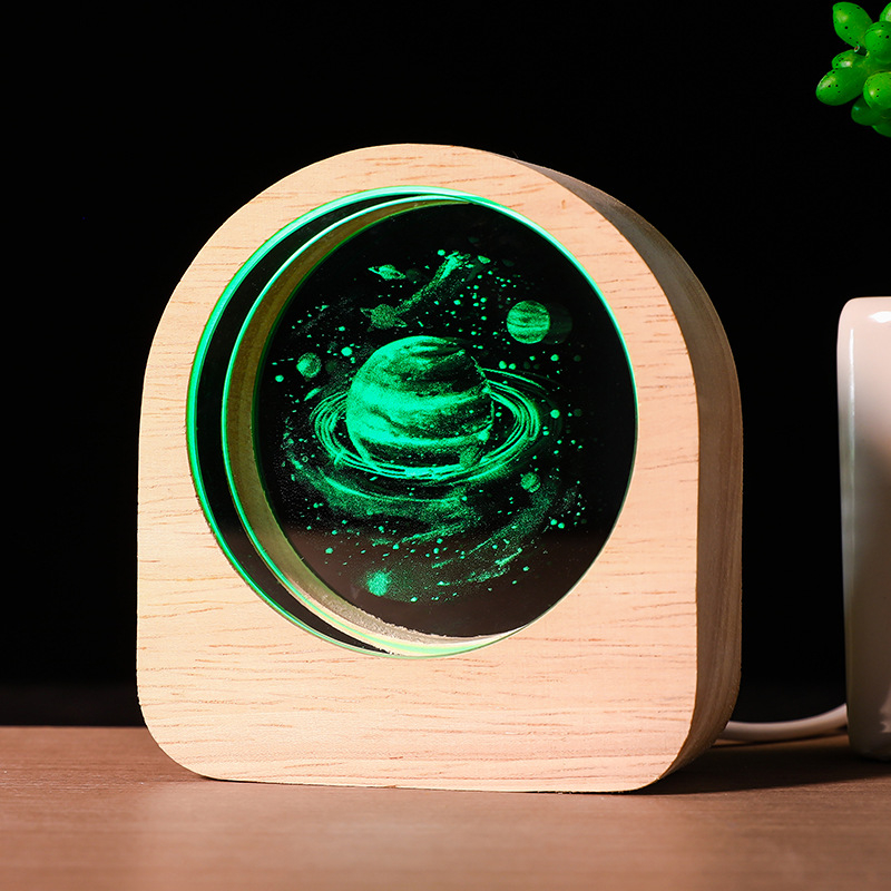 Светеща кристална сфера от бял кристал, 3D вътрешно гравиране със звездна нощ, настолно украшение в подаръчна кутия