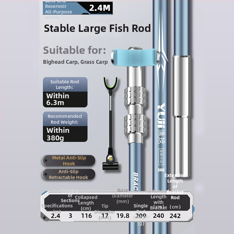 Externý prenosný karbonový vežový držiak na rybárske prúty s viacnásobnou rotáciou