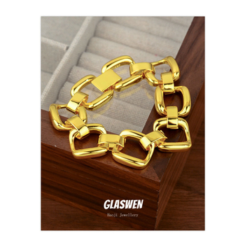 Réz láncos karkötő geometriai mintával, elektroplattált nőknek