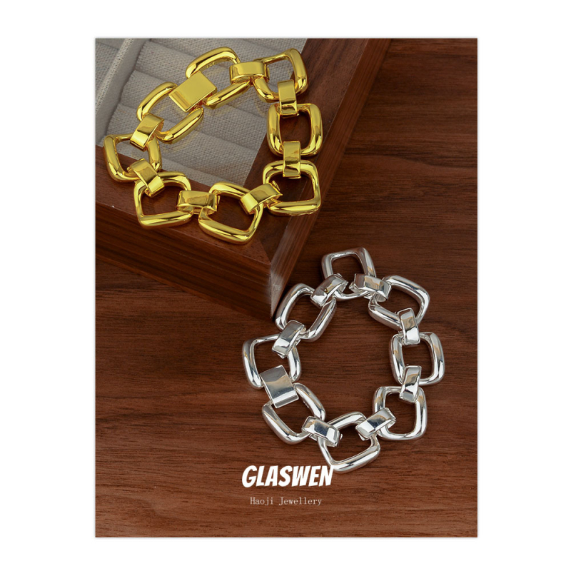 Réz láncos karkötő geometriai mintával, elektroplattált nőknek