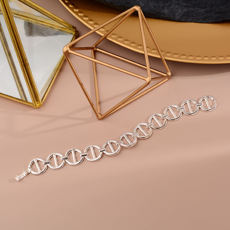 Réz láncos karkötő geometriai mintával, elektroplattált nőknek