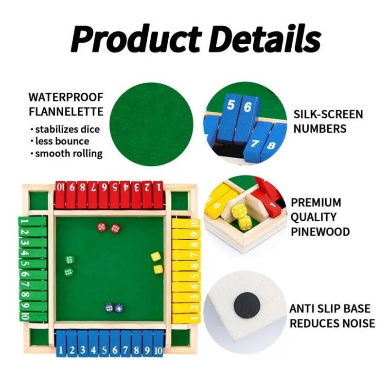 Fából készült ivójáték négyoldalas flip-kártyákkal beltéri használatra — család és barátok, blisteres csomagolás, 15–35 éveseknek