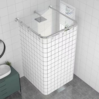 Fúrás nélküli U-alakú zuhanyfüggöny, poliészter, vízálló és szigetelt