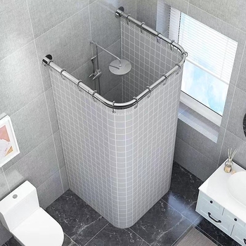 Fúrás nélküli U-alakú zuhanyfüggöny, poliészter, vízálló és szigetelt