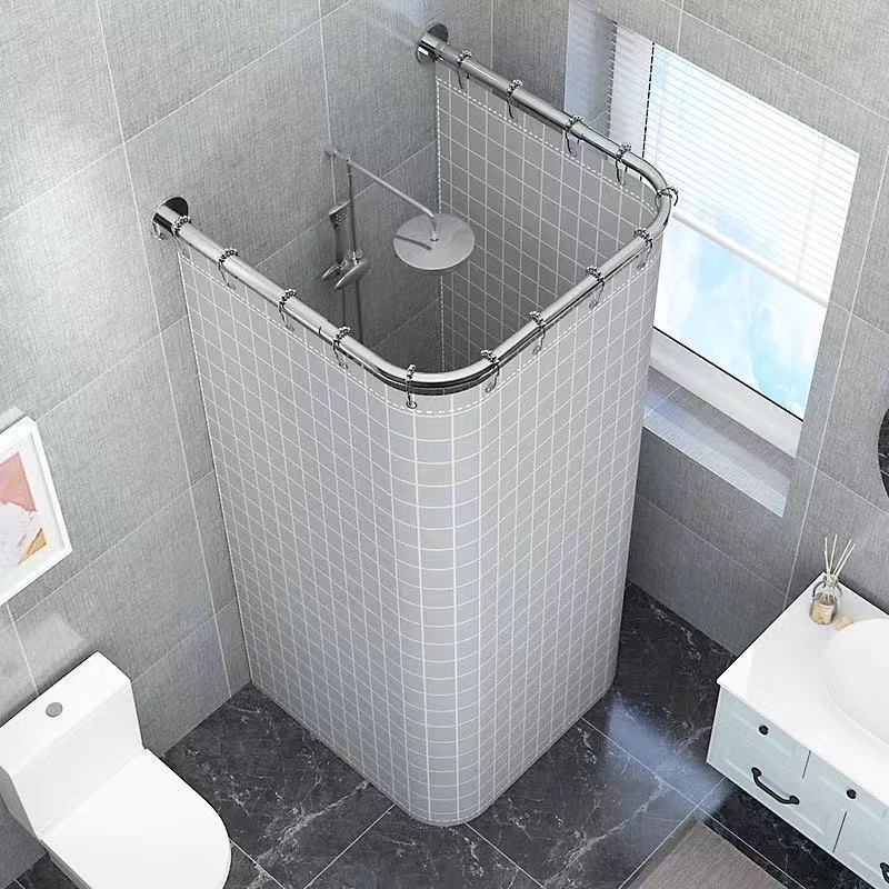 Fúrás nélküli U-alakú zuhanyfüggöny, poliészter, vízálló és szigetelt