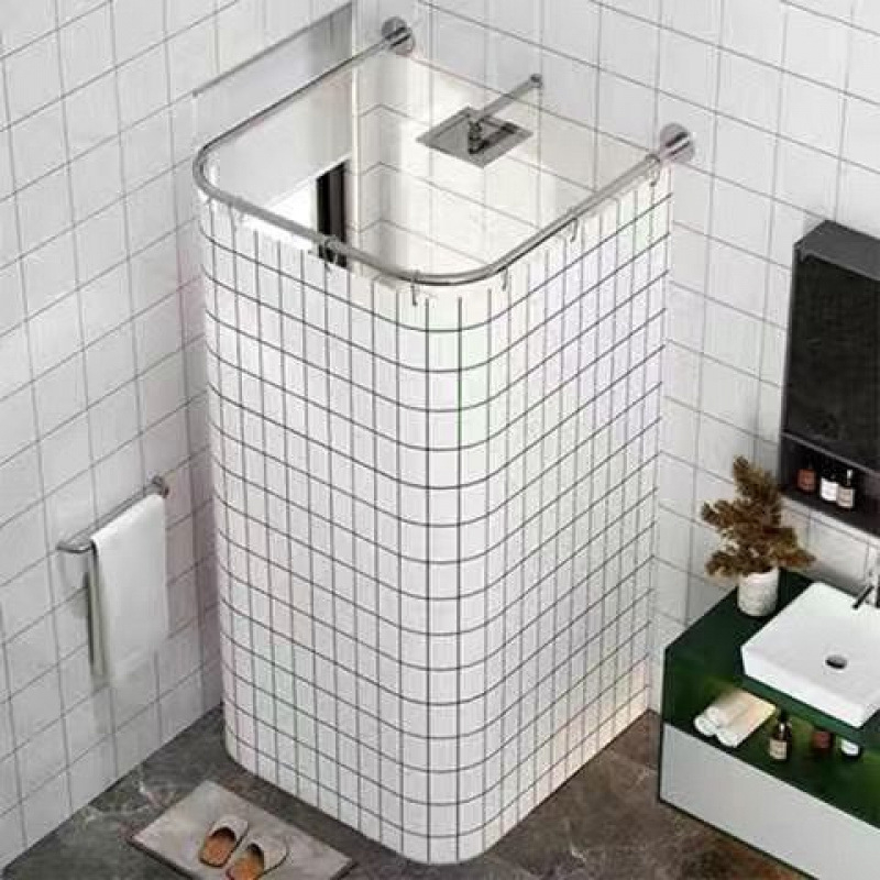 Fúrás nélküli U-alakú zuhanyfüggöny, poliészter, vízálló és szigetelt