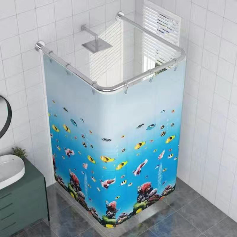 Fúrás nélküli U-alakú zuhanyfüggöny, poliészter, vízálló és szigetelt