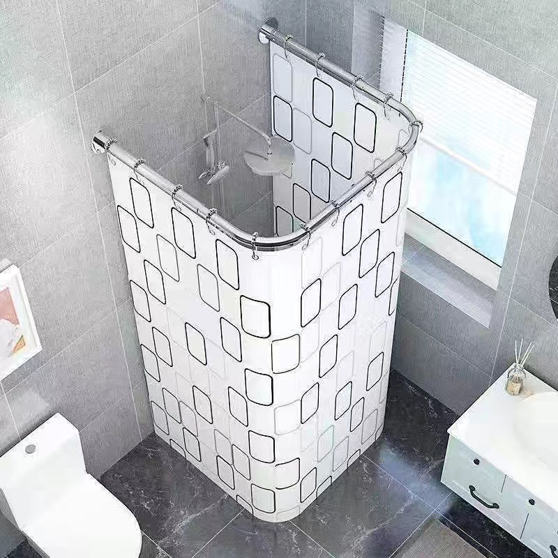 Fúrás nélküli U-alakú zuhanyfüggöny, poliészter, vízálló és szigetelt