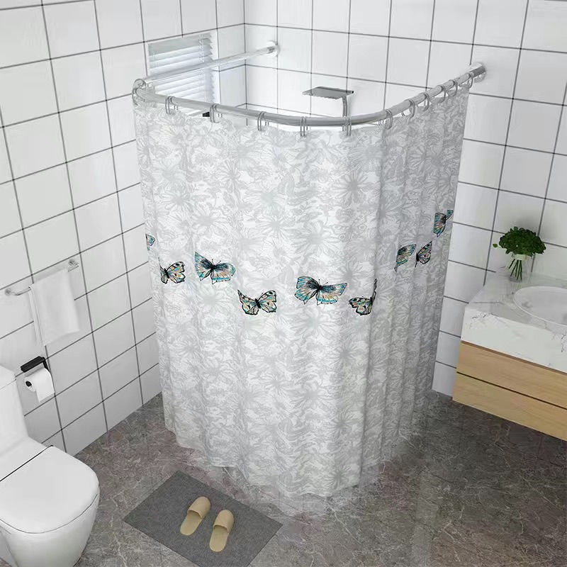 Fúrás nélküli U-alakú zuhanyfüggöny, poliészter, vízálló és szigetelt