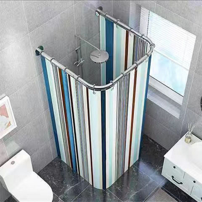 Fúrás nélküli U-alakú zuhanyfüggöny, poliészter, vízálló és szigetelt