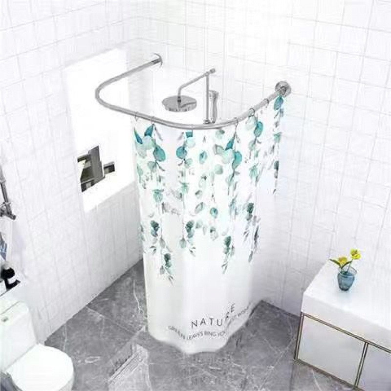 Fúrás nélküli U-alakú zuhanyfüggöny, poliészter, vízálló és szigetelt