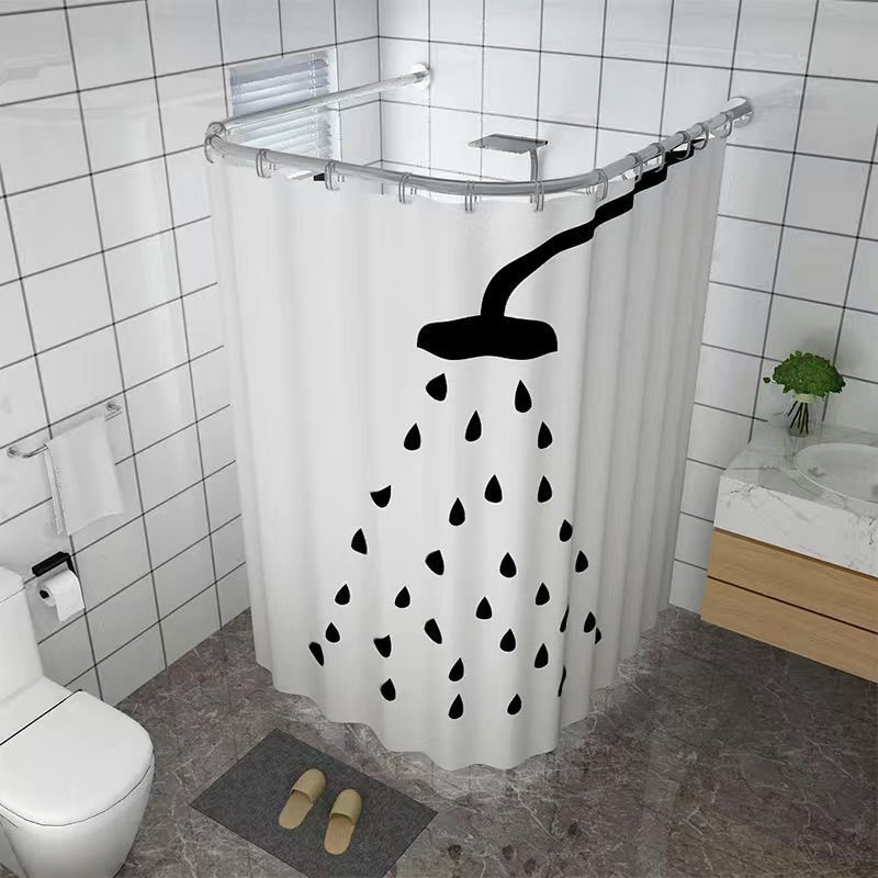 Fúrás nélküli U-alakú zuhanyfüggöny, poliészter, vízálló és szigetelt