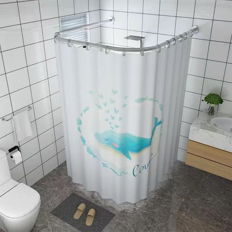 Fúrás nélküli U-alakú zuhanyfüggöny, poliészter, vízálló és szigetelt