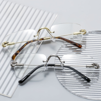 Fém keret nélküli olvasószemüveg fotokromos és anti-kék fény lencsékkel, ultrakönnyű