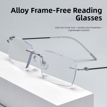 Időseknek készült keret nélküli olvasó szemüveg, AC lencsék, anti-kék fény, sugárzás elleni védelem, myopia támogatás