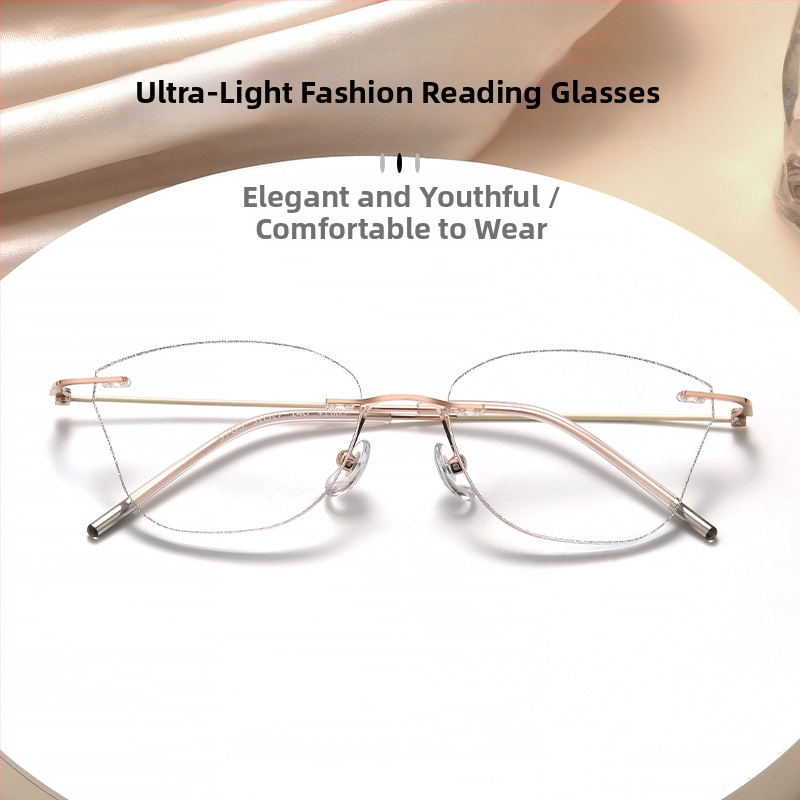 Időseknek készült keret nélküli olvasó szemüveg, AC lencsék, anti-kék fény, sugárzás elleni védelem, myopia támogatás