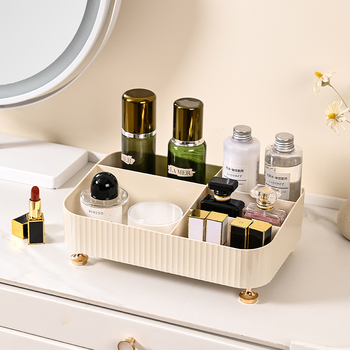 Organizator de cosmetică pentru birou cu compartimente divizate și compartiment pentru telecomandă, plastic, stil lux accesibil (plastic; lux accesibil; compartiment pentru telecomandă; compartimente divizate; stocare cosmeticiste și îngrijire a pielii)