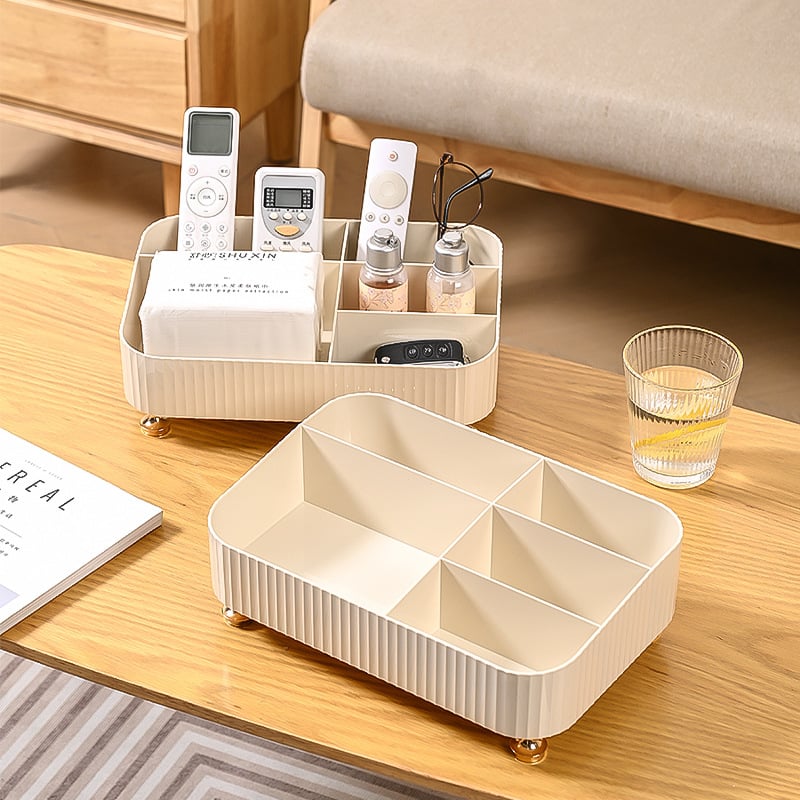 Organizator de cosmetică pentru birou cu compartimente divizate și compartiment pentru telecomandă, plastic, stil lux accesibil (plastic; lux accesibil; compartiment pentru telecomandă; compartimente divizate; stocare cosmeticiste și îngrijire a pielii)