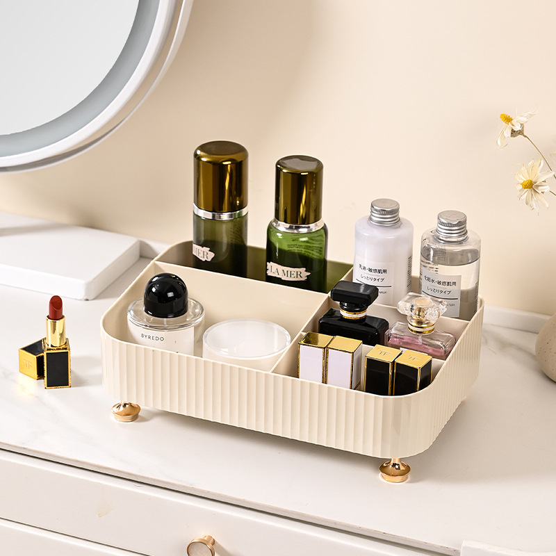Organizator de cosmetică pentru birou cu compartimente divizate și compartiment pentru telecomandă, plastic, stil lux accesibil (plastic; lux accesibil; compartiment pentru telecomandă; compartimente divizate; stocare cosmeticiste și îngrijire a pielii)