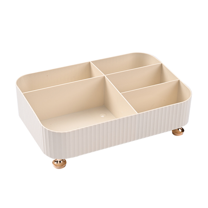 Organizator de cosmetică pentru birou cu compartimente divizate și compartiment pentru telecomandă, plastic, stil lux accesibil (plastic; lux accesibil; compartiment pentru telecomandă; compartimente divizate; stocare cosmeticiste și îngrijire a pielii)