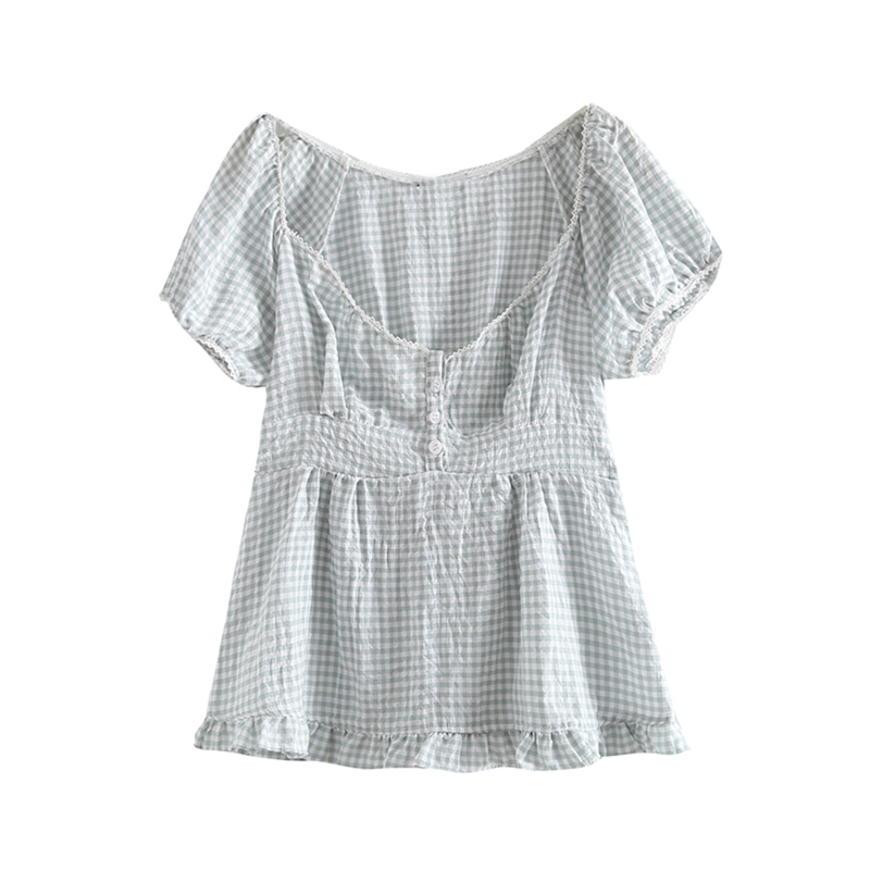 Póló buborékos ujjakkal, V-nyakú, háromgombos záródás, csíkos mintázat, pamut-poliészter keverék