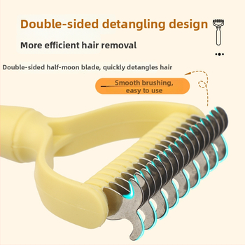 Macska- és kutya csomóoldó fésű, kampó alakú, ABS műanyagból, eltávolítja a laza szőrt