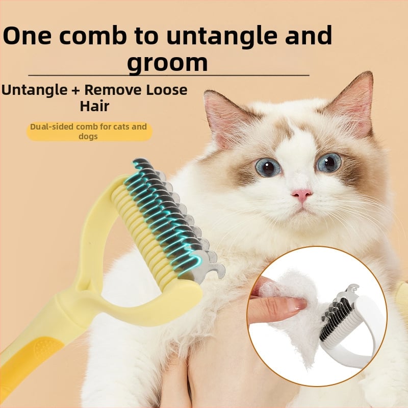 Macska- és kutya csomóoldó fésű, kampó alakú, ABS műanyagból, eltávolítja a laza szőrt