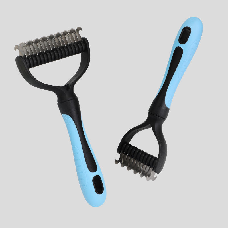 Macska- és kutya csomóoldó fésű, kampó alakú, ABS műanyagból, eltávolítja a laza szőrt