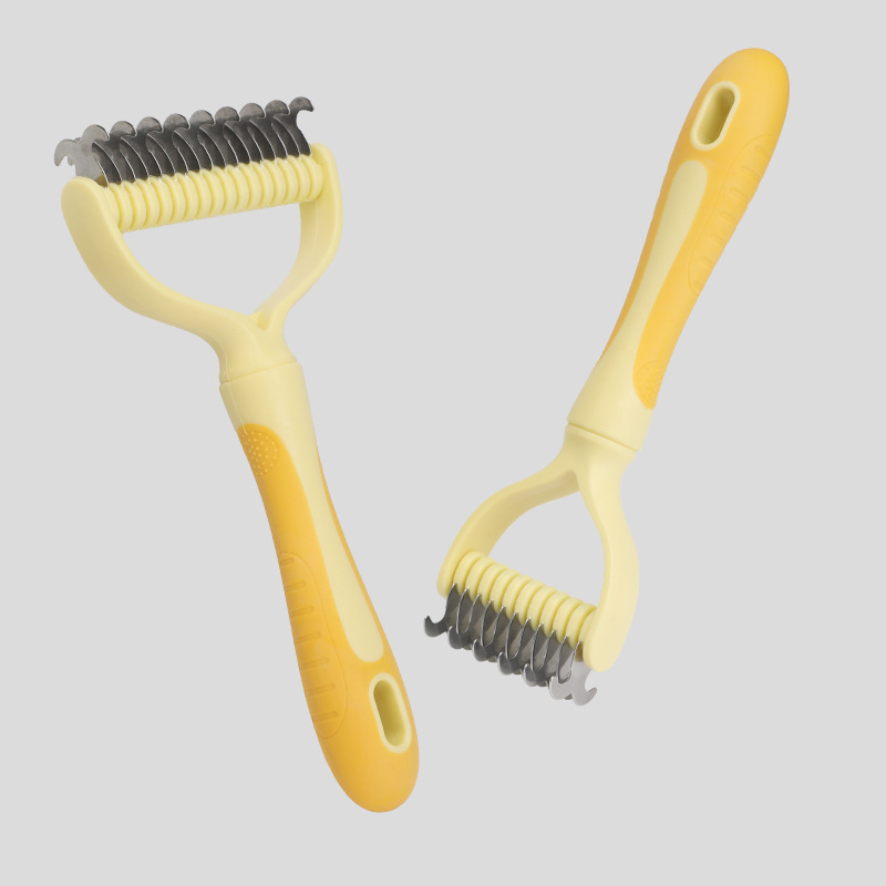 Macska- és kutya csomóoldó fésű, kampó alakú, ABS műanyagból, eltávolítja a laza szőrt