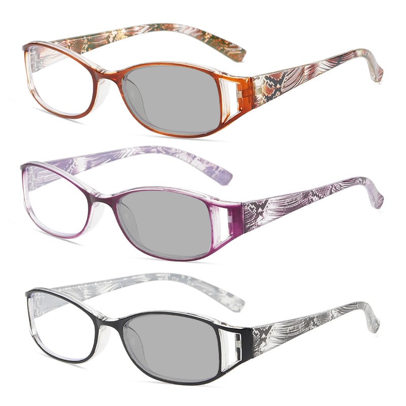 Presbyopia szemüveg, gyanta lencsék, fotokróm, teljes keret, polikarbonát keret