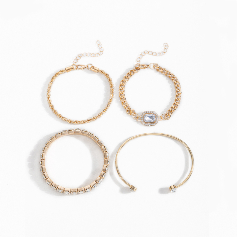 Geometriai formájú ötvözet karkötő készlet, gyémántokkal kirakott kivitel, Ling xi márka, nőies édes stílus