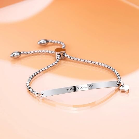 Uniszex karkötő titánacélból, szív alakú állítható csattal, box lánccal, gravírozott felirattal