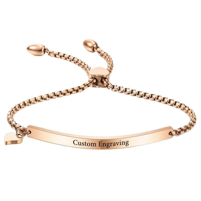 Uniszex karkötő titánacélból, szív alakú állítható csattal, box lánccal, gravírozott felirattal