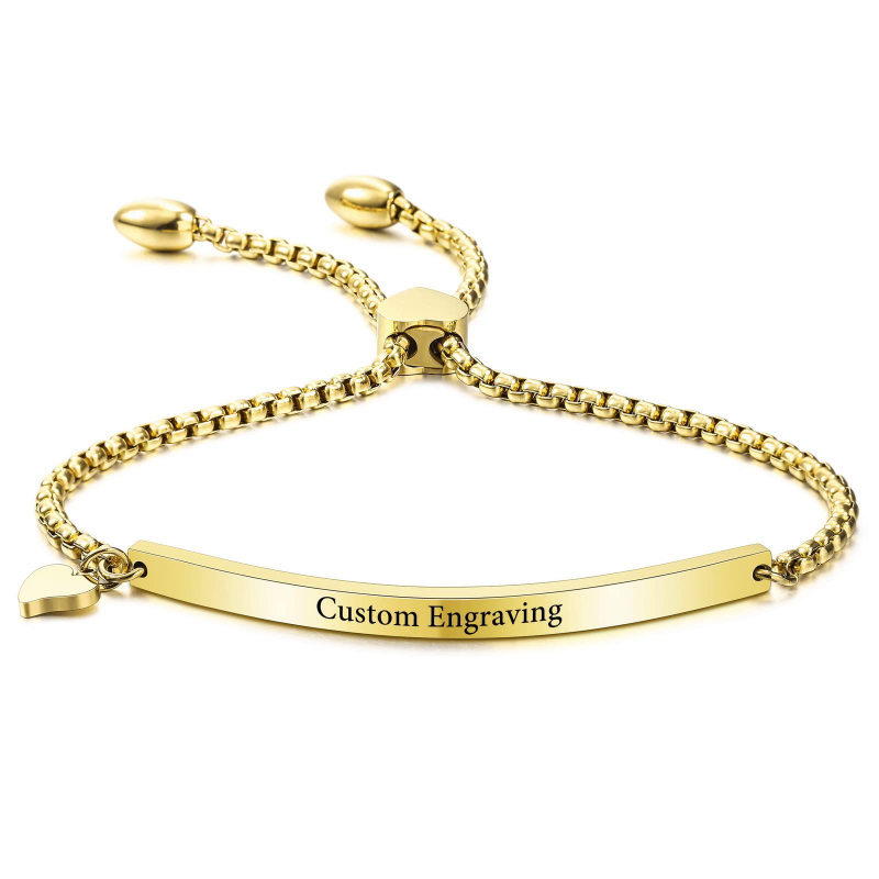 Uniszex karkötő titánacélból, szív alakú állítható csattal, box lánccal, gravírozott felirattal