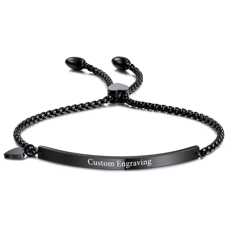 Uniszex karkötő titánacélból, szív alakú állítható csattal, box lánccal, gravírozott felirattal