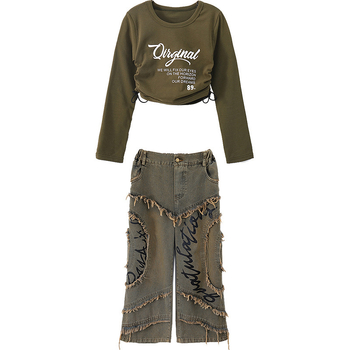 Детски костюм за джаз танци и хип-хоп за момичета, корейска версия, спандекс, полиестер, есен 2025