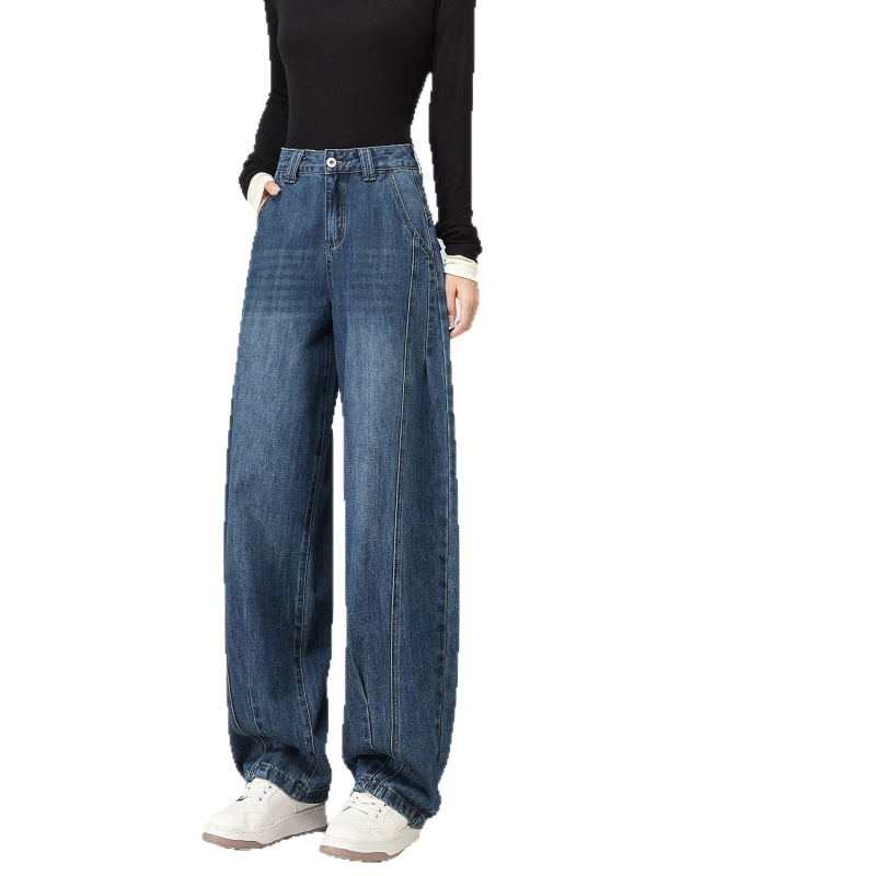 Φαρδιές παντελόνια τζιν με φλις επένδυση, ψηλή μέση, παχύτερο ύφασμα; μίξη βαμβακιού και πολυεστέρα