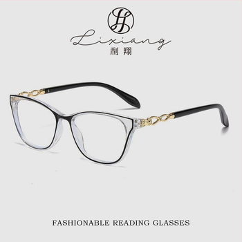 Női olvasó szemüveg, anti-kék fény, átlátszó cat-eye keret, egyfókuszú lencsék, vintázs irodalmi stílus