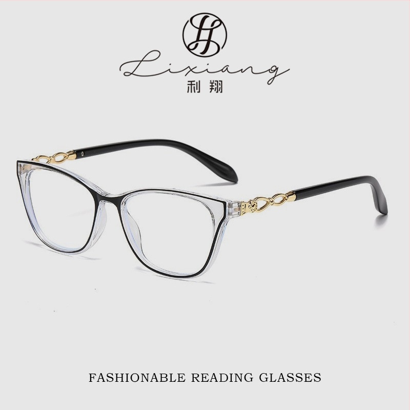 Női olvasó szemüveg, anti-kék fény, átlátszó cat-eye keret, egyfókuszú lencsék, vintázs irodalmi stílus