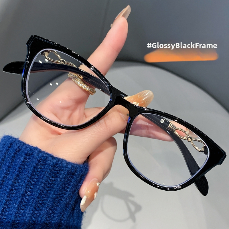 Női olvasó szemüveg, anti-kék fény, átlátszó cat-eye keret, egyfókuszú lencsék, vintázs irodalmi stílus