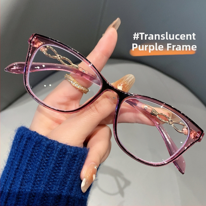 Női olvasó szemüveg, anti-kék fény, átlátszó cat-eye keret, egyfókuszú lencsék, vintázs irodalmi stílus