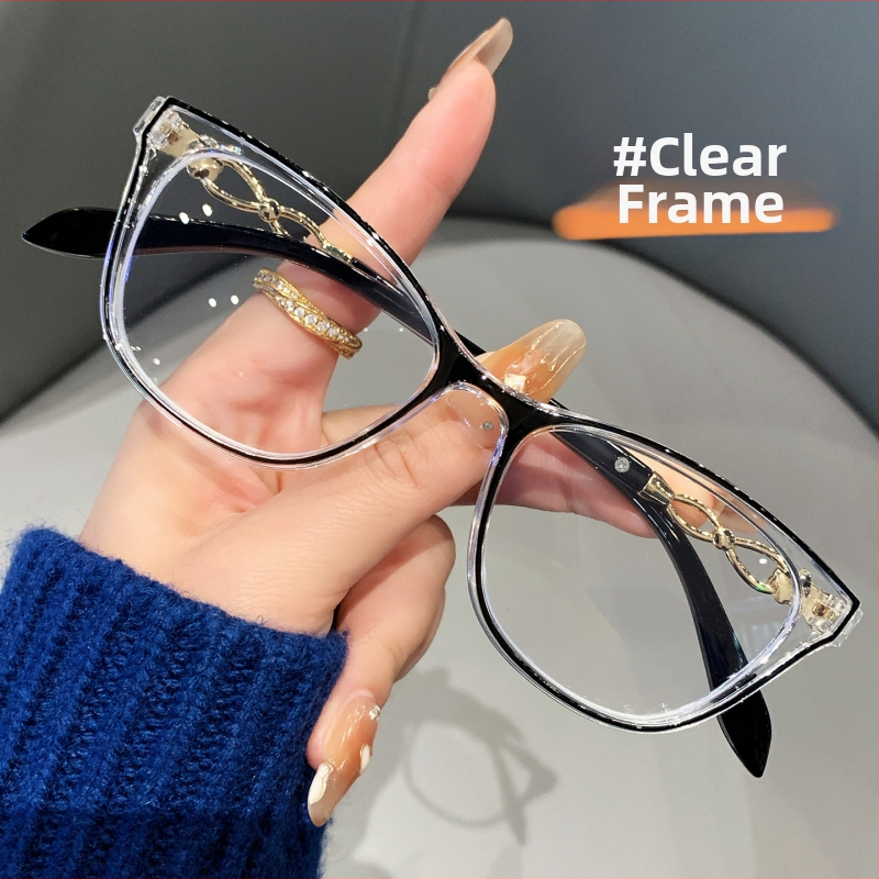 Női olvasó szemüveg, anti-kék fény, átlátszó cat-eye keret, egyfókuszú lencsék, vintázs irodalmi stílus