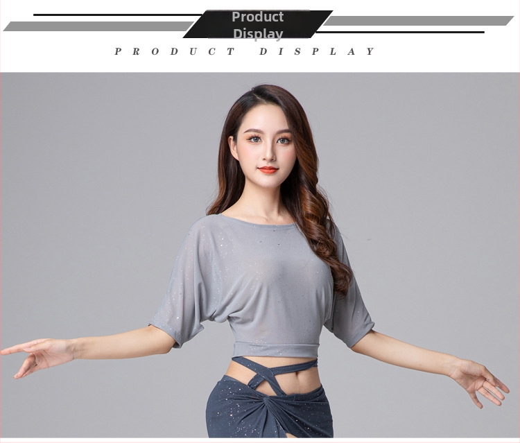 Belly Dance hálós top – Poliészter, Női, félhosszú ujjú, Chong Dance (Márka: Chong Dance; Anyag: Poliészter; Nem: Nő; Ujj hossz: Félhosszú; Szezon: Tavasz 2023)